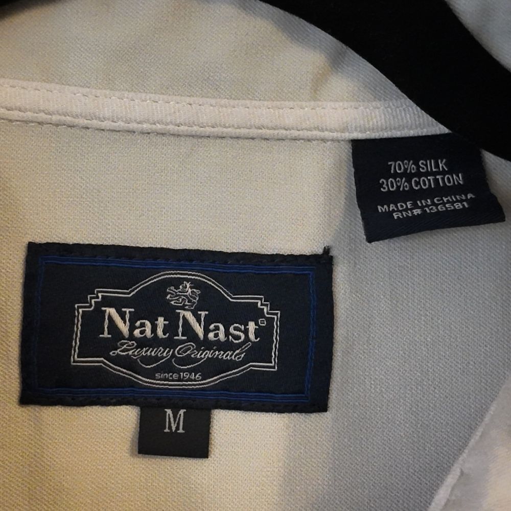Nat Nast Cream Silk Short-Sleeve Button-Down Shirt with Subtle Leaf Print Size M - Picture 3 of 5